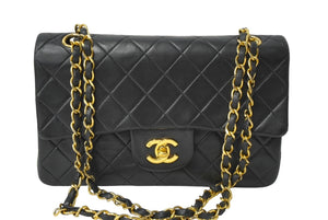 CHANEL シャネル チェーンショルダーバッグ Wフラップ マトラッセ 23cm ココマーク ラムスキン 1番台 ブラック ゴールド金具 美品 中古 64907