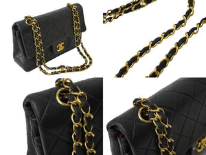CHANEL シャネル チェーンショルダーバッグ Wフラップ マトラッセ 23cm ココマーク ラムスキン 1番台 ブラック ゴールド金具 美品 中古 64907
