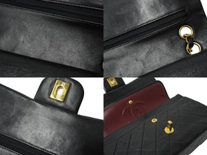CHANEL シャネル チェーンショルダーバッグ Wフラップ マトラッセ 23cm ココマーク ラムスキン 1番台 ブラック ゴールド金具 美品 中古 64907