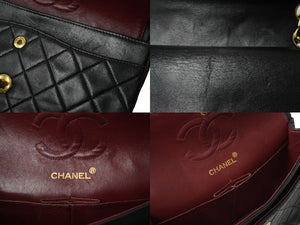 CHANEL シャネル チェーンショルダーバッグ Wフラップ マトラッセ 23cm ココマーク ラムスキン 1番台 ブラック ゴールド金具 美品 中古 64907