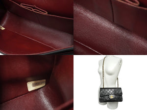 CHANEL シャネル チェーンショルダーバッグ Wフラップ マトラッセ 23cm ココマーク ラムスキン 1番台 ブラック ゴールド金具 美品 中古 64907