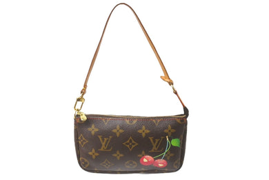 LOUIS VUITTON ルイヴィトン ポシェット アクセソワール アクセサリーポーチ 村上隆 M95008 モノグラム チェリー ブラウン 美品 中古 64910