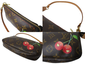 LOUIS VUITTON ルイヴィトン ポシェット アクセソワール アクセサリーポーチ 村上隆 M95008 モノグラム チェリー ブラウン 美品 中古 64910