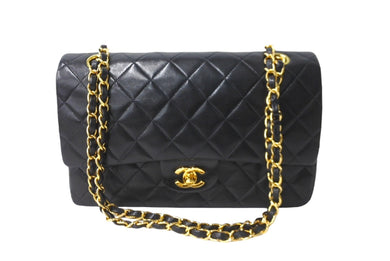 極美品 CHANEL シャネル チェーンショルダーバッグ マトラッセ25 ラムスキン Wフラップラップ ブラックゴールド 6番台 中古 64911