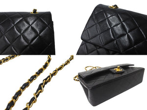 極美品 CHANEL シャネル チェーンショルダーバッグ マトラッセ25 ラムスキン Wフラップラップ ブラックゴールド 6番台 中古 64911