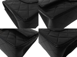 極美品 CHANEL シャネル チェーンショルダーバッグ マトラッセ25 ラムスキン Wフラップラップ ブラックゴールド 6番台 中古 64911