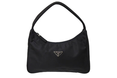 極美品 PRADA プラダ ハンドバッグ ホーボーショルダーバッグ ミニバックMV515 三角プレート ナイロン ブラック 中古 64912 