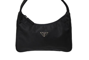 極美品 PRADA プラダ ハンドバッグ ホーボーショルダーバッグ ミニバックMV515 三角プレート ナイロン ブラック 中古 64912 
