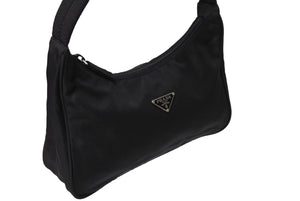 極美品 PRADA プラダ ハンドバッグ ホーボーショルダーバッグ ミニバックMV515 三角プレート ナイロン ブラック 中古 64912 