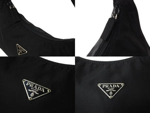 極美品 PRADA プラダ ハンドバッグ ホーボーショルダーバッグ ミニバックMV515 三角プレート ナイロン ブラック 中古 64912 
