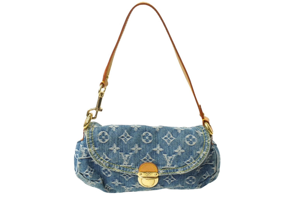 LOUIS VUITTON ルイヴィトン ハンドバッグ モノグラムデニム ミニプリーティ ブルー ゴールド金具 M95050 美品 中古 64913