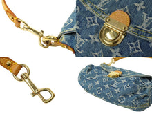画像をギャラリービューアに読み込む, LOUIS VUITTON ルイヴィトン ハンドバッグ モノグラムデニム ミニプリーティ ブルー ゴールド金具 M95050 美品 中古 64913