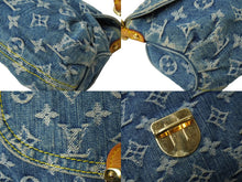 画像をギャラリービューアに読み込む, LOUIS VUITTON ルイヴィトン ハンドバッグ モノグラムデニム ミニプリーティ ブルー ゴールド金具 M95050 美品 中古 64913