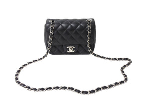 CHANEL シャネル ミニマトラッセ17 ショルダーバッグ ココマーク 23番台 ラムスキン ブラック シルバー金具 美品 中古 64917