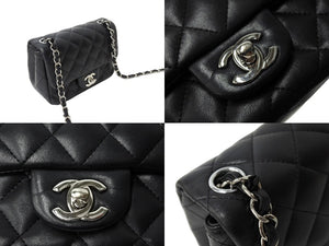 CHANEL シャネル ミニマトラッセ17 ショルダーバッグ ココマーク 23番台 ラムスキン ブラック シルバー金具 美品 中古 64917