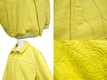 画像をギャラリービューアに読み込む, 極美品 Sp5der スパイダー デボスウェブ レザージャケット 24SS サイズ3 イエロー Young Thug 革 エンボス加工 中古 64933