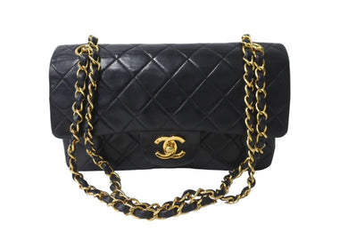 CHANEL シャネル チェーンショルダーバッグ Wフラップ マトラッセ 23cm ココマーク ラムスキン 2番台 ブラック ゴールド金具 美品 中古 64939