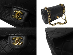 CHANEL シャネル チェーンショルダーバッグ Wフラップ マトラッセ 23cm ココマーク ラムスキン 2番台 ブラック ゴールド金具 美品 中古 64939