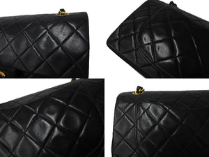 CHANEL シャネル チェーンショルダーバッグ Wフラップ マトラッセ 23cm ココマーク ラムスキン 2番台 ブラック ゴールド金具 美品 中古 64939