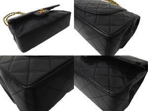 CHANEL シャネル チェーンショルダーバッグ Wフラップ マトラッセ 23cm ココマーク ラムスキン 2番台 ブラック ゴールド金具 美品 中古 64939