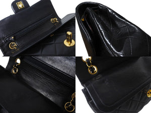 CHANEL シャネル チェーンショルダーバッグ Wフラップ マトラッセ 23cm ココマーク ラムスキン 2番台 ブラック ゴールド金具 美品 中古 64939