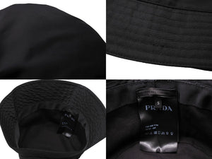 PRADA プラダ バケットハット 帽子ロゴ RE-NYLON 2HC137 ナイロン ブラック サイズS 美品 中古 64943 