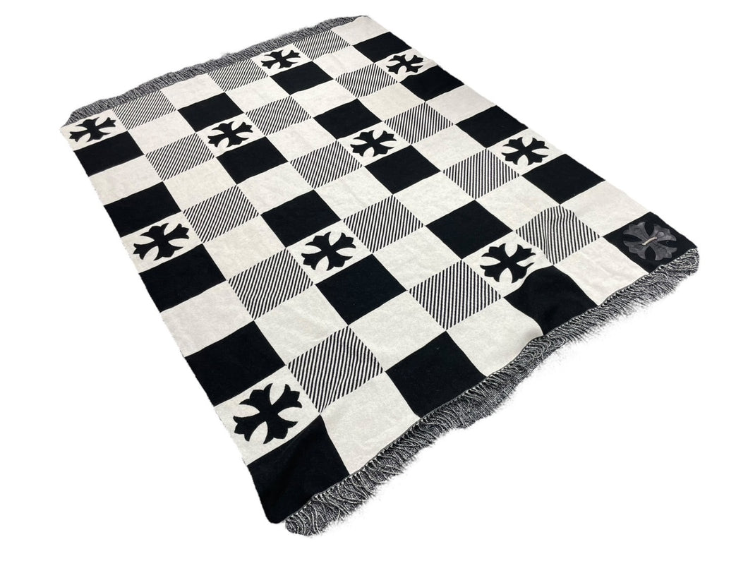 新品未使用 ChromeHearts クロムハーツ チェッカードカシミアブランケット 2812-304-0011 カシミヤ ウール ブラック ブラック 64968