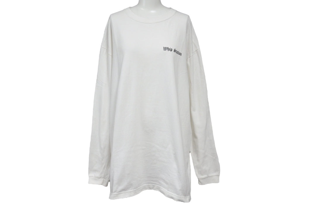 極美品 WHIP STATION ウィップステーション 長袖Tシャツ トップス ピンストライピング ロングスリーブ ホワイト サイズ2XL 中古 64998