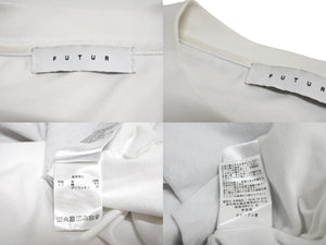 FUTUR フューチャー 長袖Ｔシャツ トップス クールネック プリントロゴ ホワイト ブラック コットン XL 美品 中古 65024