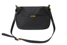 画像をギャラリービューアに読み込む, FENDI フェンディショルダーバッグ ズッカ柄 8BT206 PVC レザー ブラック ロゴプレート ゴールド金具 美品 中古 65036 
