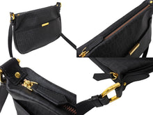 画像をギャラリービューアに読み込む, FENDI フェンディショルダーバッグ ズッカ柄 8BT206 PVC レザー ブラック ロゴプレート ゴールド金具 美品 中古 65036 