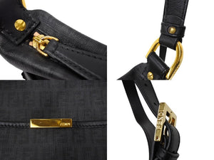 FENDI フェンディショルダーバッグ ズッカ柄 8BT206 PVC レザー ブラック ロゴプレート ゴールド金具 美品 中古 65036 