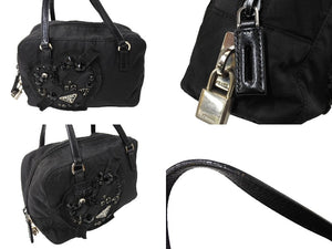 PRADA プラダ ハートビジュー ミニハンドバッグ ミニボストン BN1134 ナイロン ブラック シルバー金具 良品 中古 65047 