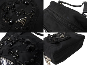 PRADA プラダ ハートビジュー ミニハンドバッグ ミニボストン BN1134 ナイロン ブラック シルバー金具 良品 中古 65047 