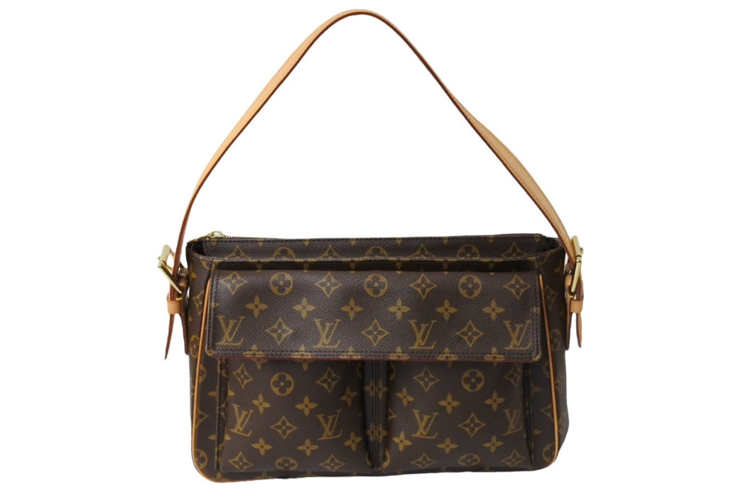 LOUISVUITTON ルイヴィトン ショルダーバッグ ヴィバシテGM M51163 ブラウン PVC レザー ゴールド金具 美品 中古 65050
