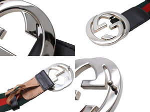 GUCCI グッチ ベルト シェリーライン サイズ95/38 インターロッキングG 411924 ブラック レッド グリーン レザー 美品 中古 65062