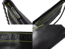 画像をギャラリービューアに読み込む, CHANEL シャネル チェーンハンドバッグ アクセサリーポーチ ロゴ 9番台 ラムスキン ブラック グリーン 美品 中古 65064