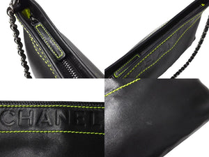 CHANEL シャネル チェーンハンドバッグ アクセサリーポーチ ロゴ 9番台 ラムスキン ブラック グリーン 美品 中古 65064