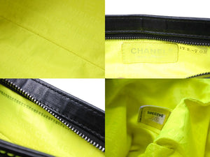 CHANEL シャネル チェーンハンドバッグ アクセサリーポーチ ロゴ 9番台 ラムスキン ブラック グリーン 美品 中古 65064