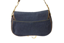 画像をギャラリービューアに読み込む, Christian Dior クリスチャンディオール ワンショルダーバッグ ダブルサドル デニム ブラウン ネイビー ゴールド金具 美品 中古 65087