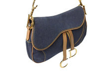 画像をギャラリービューアに読み込む, Christian Dior クリスチャンディオール ワンショルダーバッグ ダブルサドル デニム ブラウン ネイビー ゴールド金具 美品 中古 65087