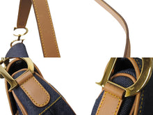 画像をギャラリービューアに読み込む, Christian Dior クリスチャンディオール ワンショルダーバッグ ダブルサドル デニム ブラウン ネイビー ゴールド金具 美品 中古 65087
