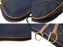 画像をギャラリービューアに読み込む, Christian Dior クリスチャンディオール ワンショルダーバッグ ダブルサドル デニム ブラウン ネイビー ゴールド金具 美品 中古 65087