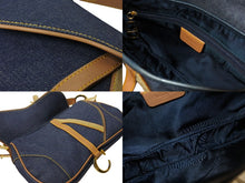 画像をギャラリービューアに読み込む, Christian Dior クリスチャンディオール ワンショルダーバッグ ダブルサドル デニム ブラウン ネイビー ゴールド金具 美品 中古 65087