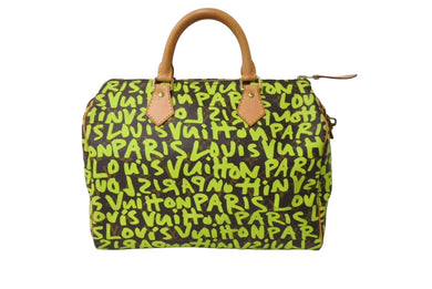 LOUIS VUITTON ルイヴィトン スピーディ30 ハンドバッグ M93706 モノグラムグラフィティ グリーン PVC ヌメ革 美品 中古 65093