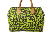 画像をギャラリービューアに読み込む, LOUIS VUITTON ルイヴィトン スピーディ30 ハンドバッグ M93706 モノグラムグラフィティ グリーン PVC ヌメ革 美品 中古 65093