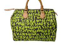 画像をギャラリービューアに読み込む, LOUIS VUITTON ルイヴィトン スピーディ30 ハンドバッグ M93706 モノグラムグラフィティ グリーン PVC ヌメ革 美品 中古 65093