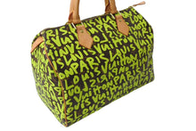 画像をギャラリービューアに読み込む, LOUIS VUITTON ルイヴィトン スピーディ30 ハンドバッグ M93706 モノグラムグラフィティ グリーン PVC ヌメ革 美品 中古 65093