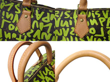 画像をギャラリービューアに読み込む, LOUIS VUITTON ルイヴィトン スピーディ30 ハンドバッグ M93706 モノグラムグラフィティ グリーン PVC ヌメ革 美品 中古 65093