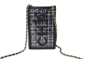 極美品 CHANEL シャネル ロゴビニール ミニチェーンショルダーバッグ 20番台 ビニール レザー ブラック マルチカラー 中古 65102